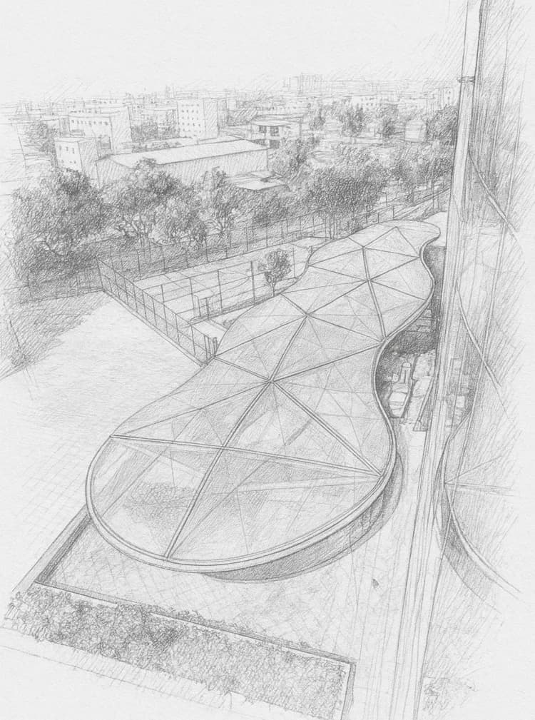 Concept sketch of a free-form ETFE canopy, later executed by Elite Building Solutions